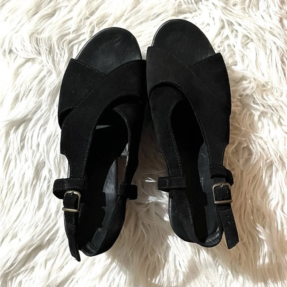 Cordani Josie Black Suede Leather Wedge Platform Sandals